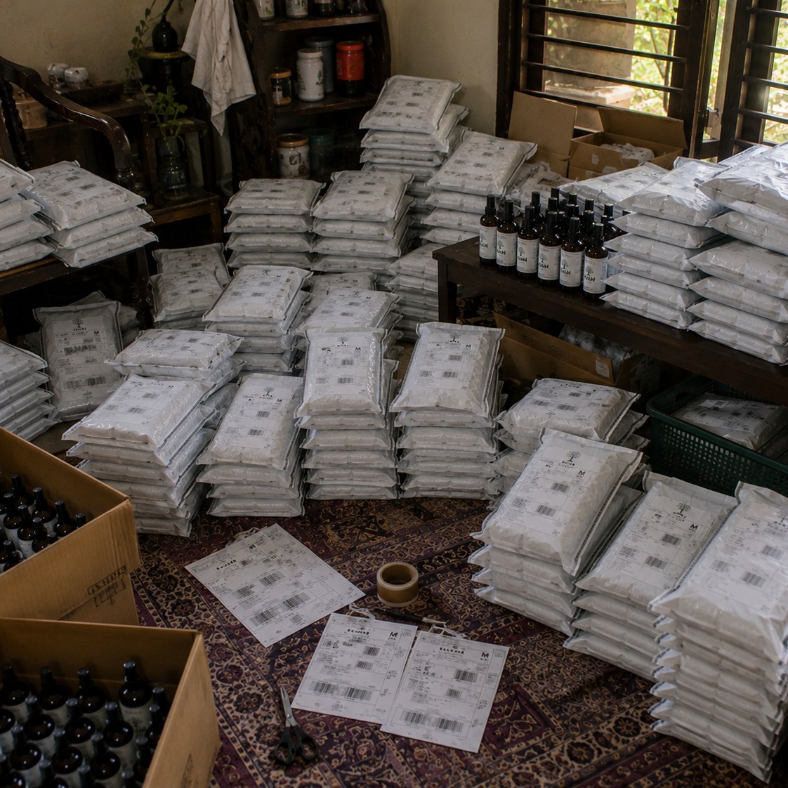 Labelled and addressed by hand
