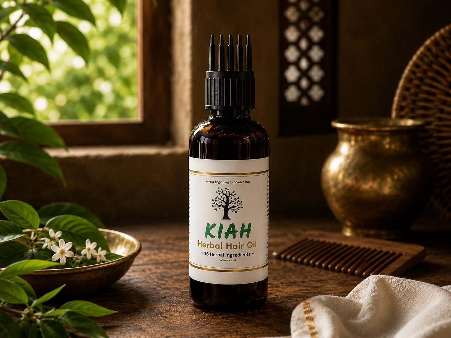 A bottle of KIAH herbal hair oil