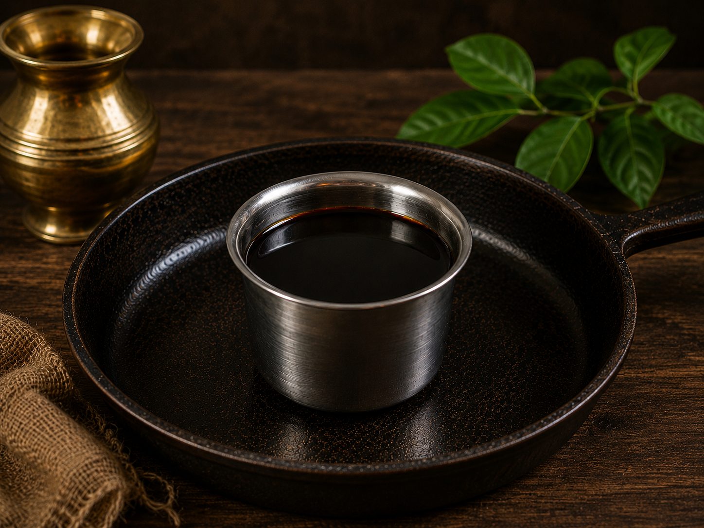 The oil poured into a small dish